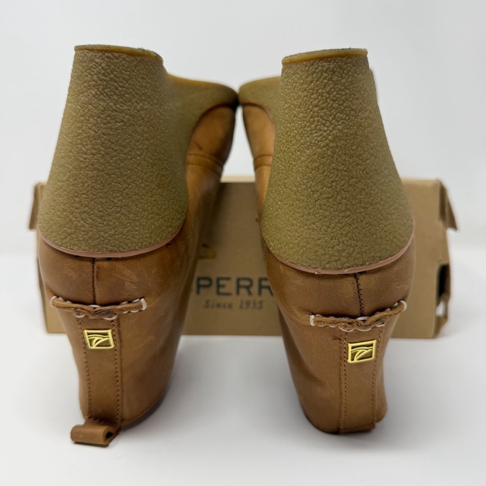 Sperry Harlow Burnished Wedge Booties Brown Leather Lace Up Ankle Boots Size 9 - Picture 7 of 16